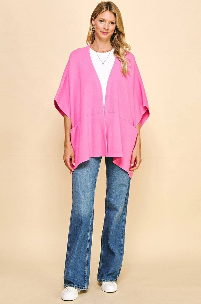Sweater Cape/Poncho with Side Button - Pink