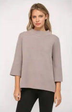 Mock Neck Pull Over Sweater/Bell Sleeve - Mocha