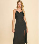 Sleeveless Satin Midi - Black