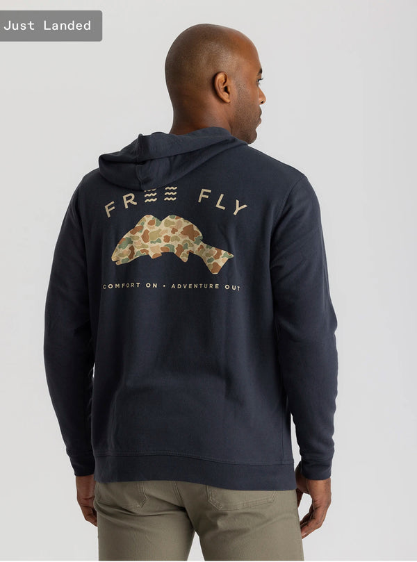 Vintage Camo Redfish Fleece Hoodie: Black Stand