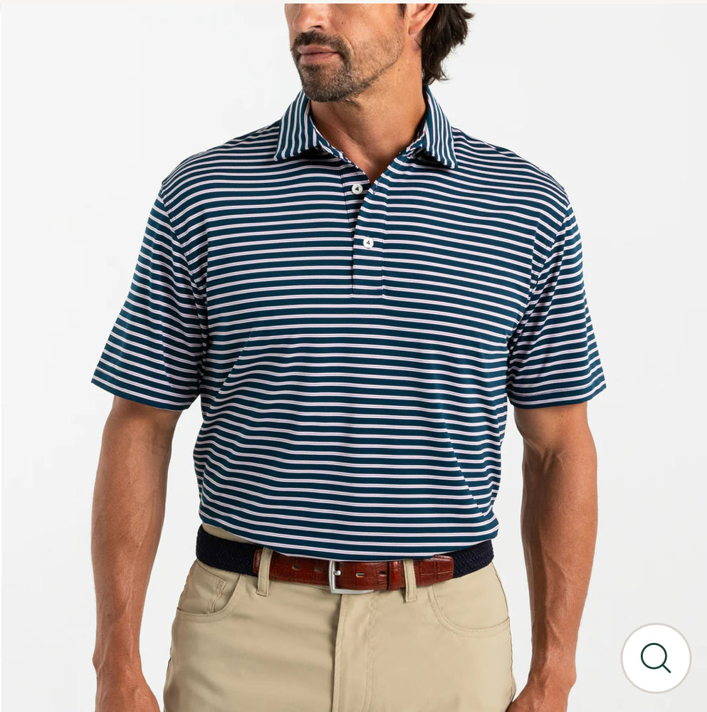 Long Drive Stripe Performance Polo: Mirror Lake Blue