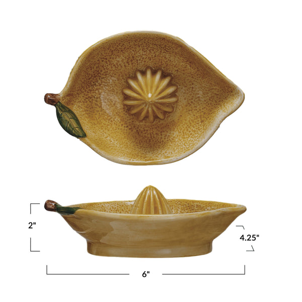 Hand-Painted Stoneware Lemon Shaped Juicer