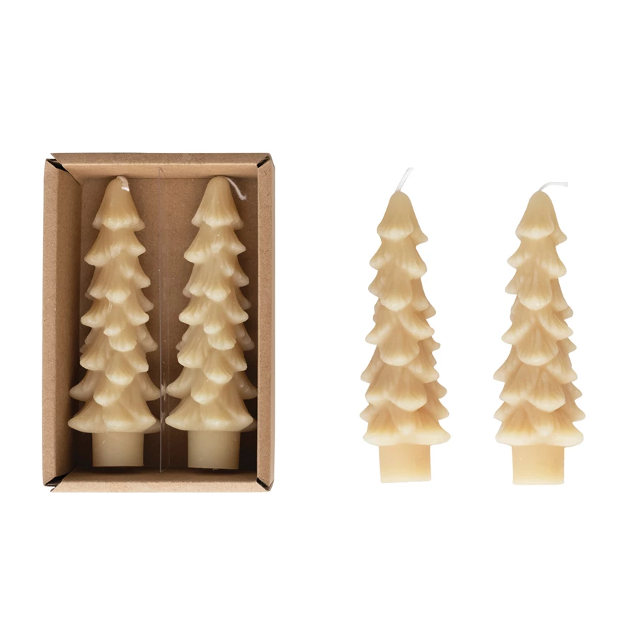 Unscented Tree Shaped Taper Candles, Eggnog