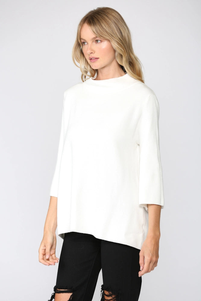 Mock Neck Pull Over Sweater/Bell Sleeve - White