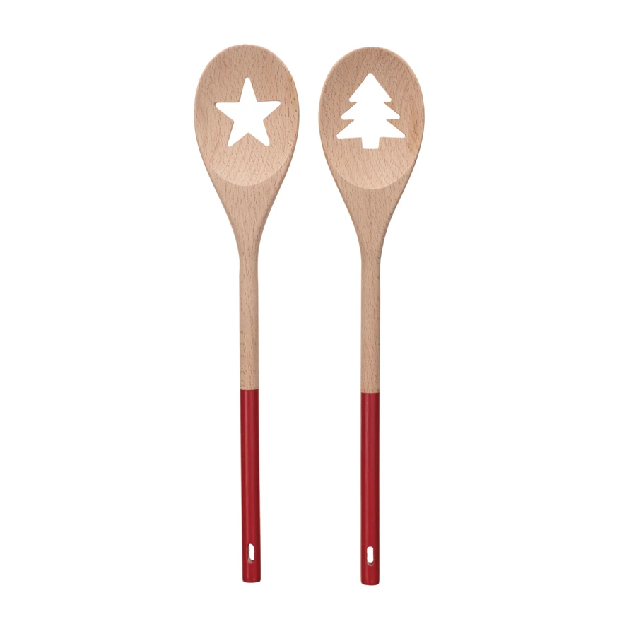 Acacia Wood Spoon w/ Tree/Star Cut-Out