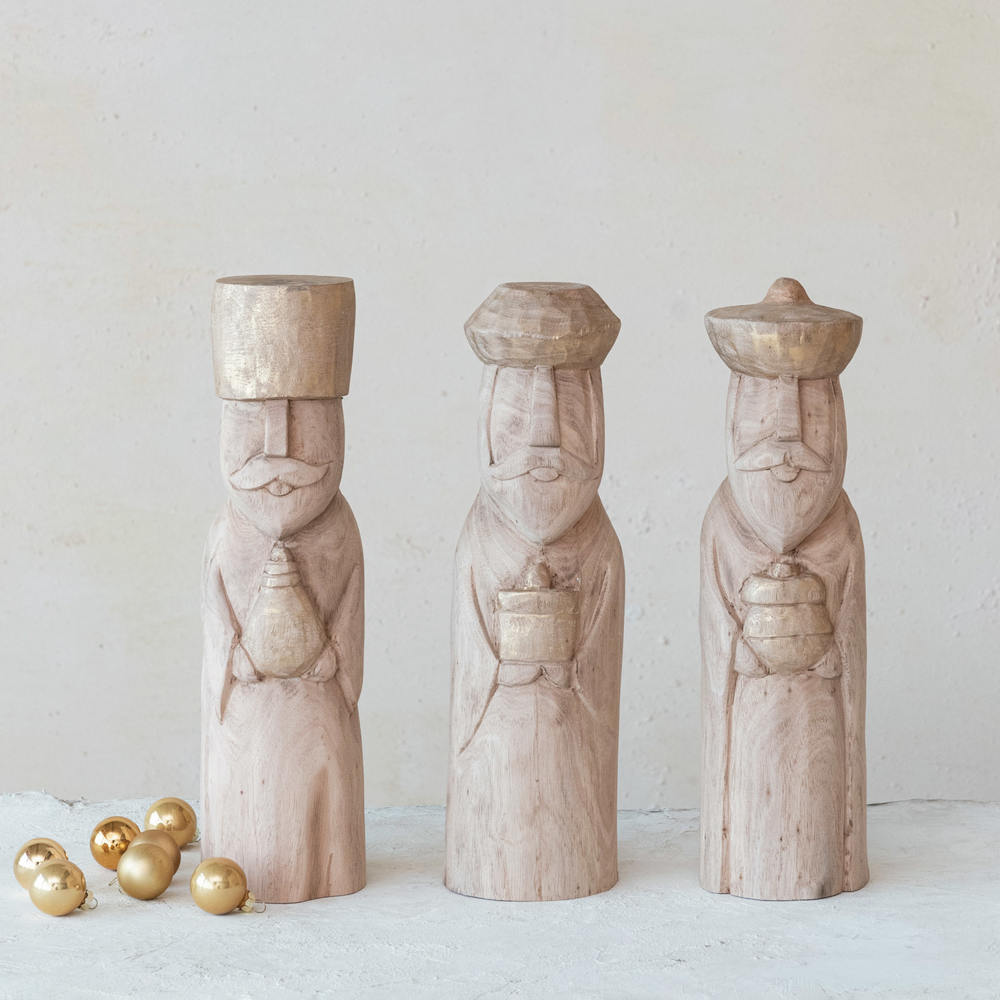 Hand-Carved Mango Wood Wise Men