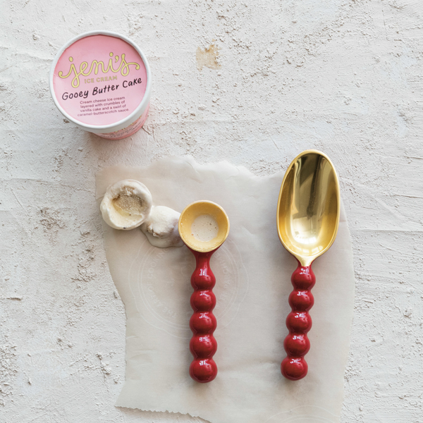 Enameled Aluminum Scoop, Red & Gold Finish