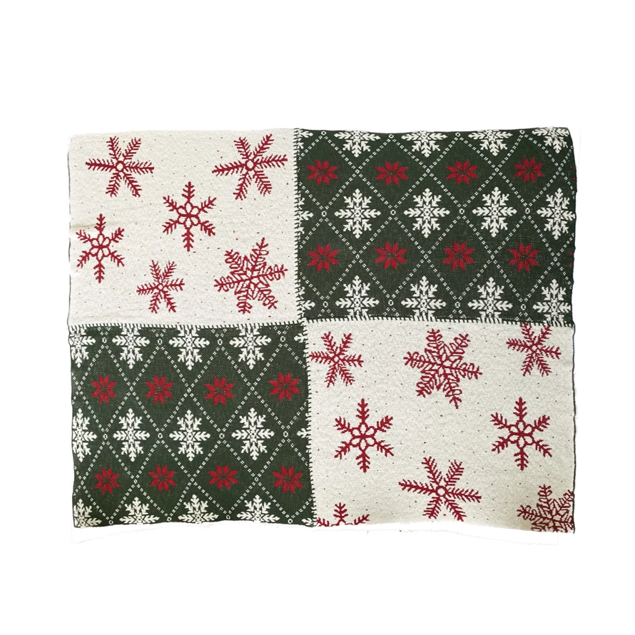 Cotton Knit Throw w/ Snowflake Patterns