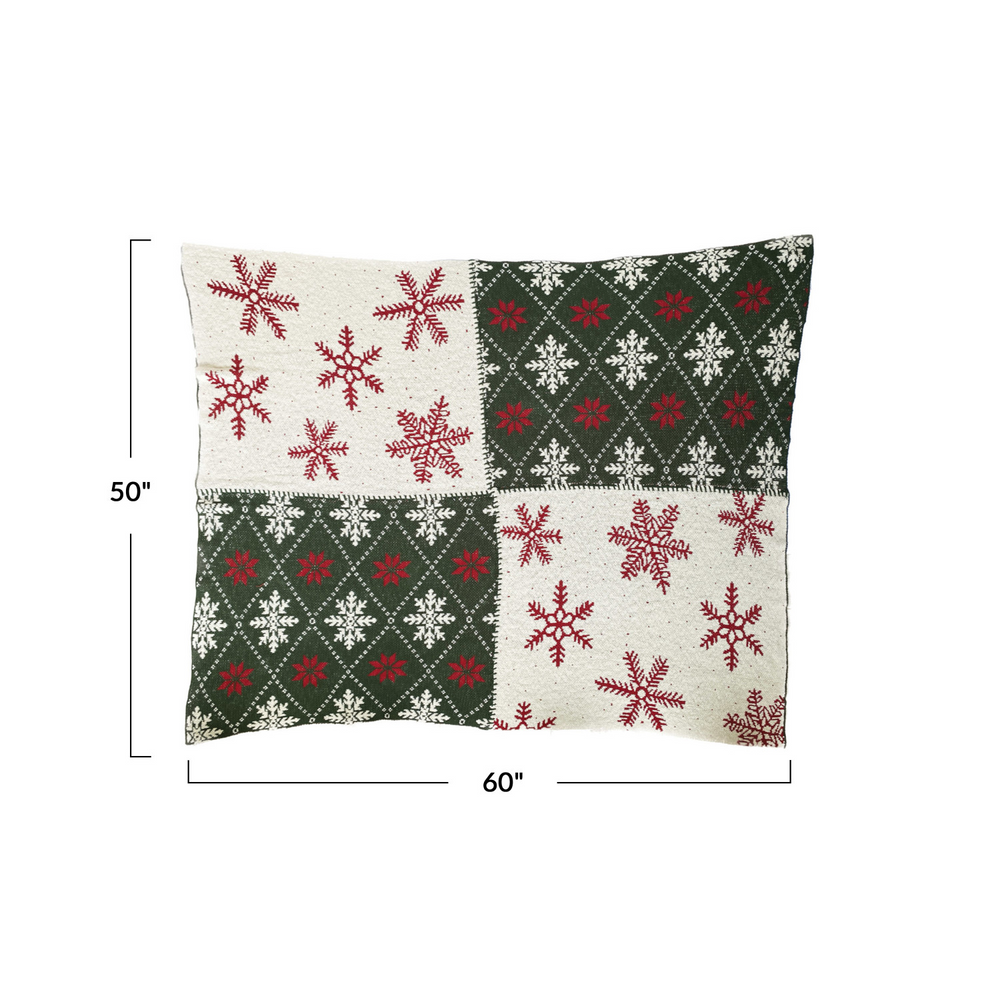 Cotton Knit Throw w/ Snowflake Patterns