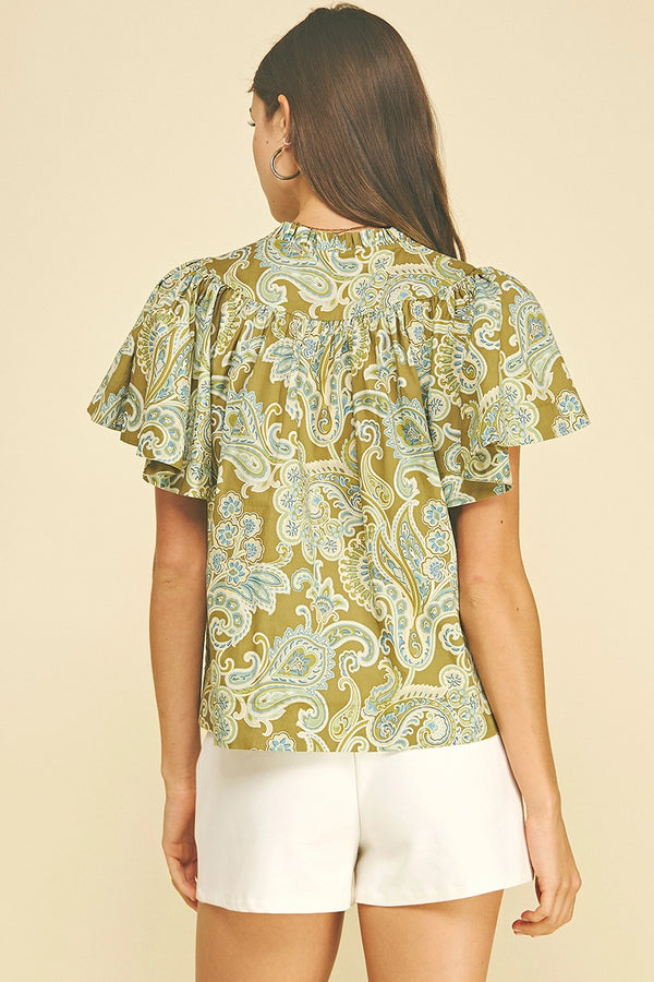 Paisley Print V-Neck Blouse