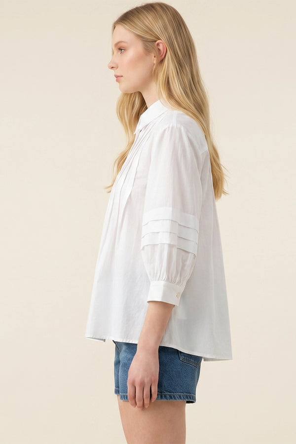 White Pleat Detailed Button Down Shirt
