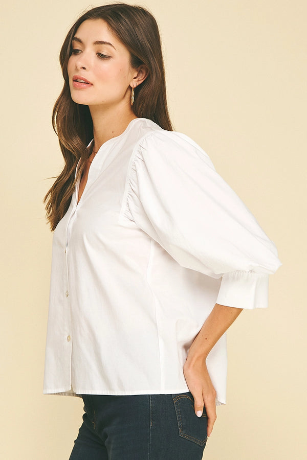 White V-Neck Button Down Shirt