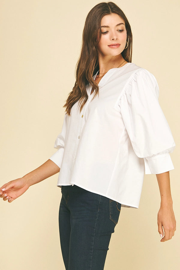 White V-Neck Button Down Shirt