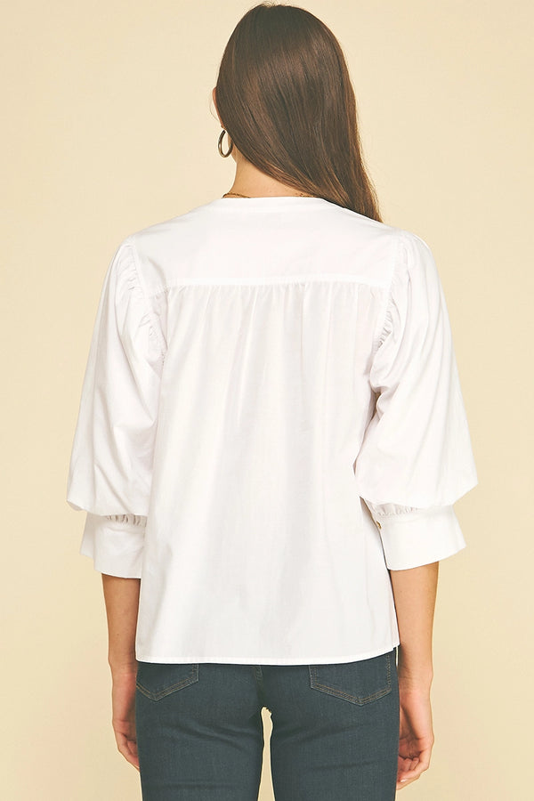 White V-Neck Button Down Shirt
