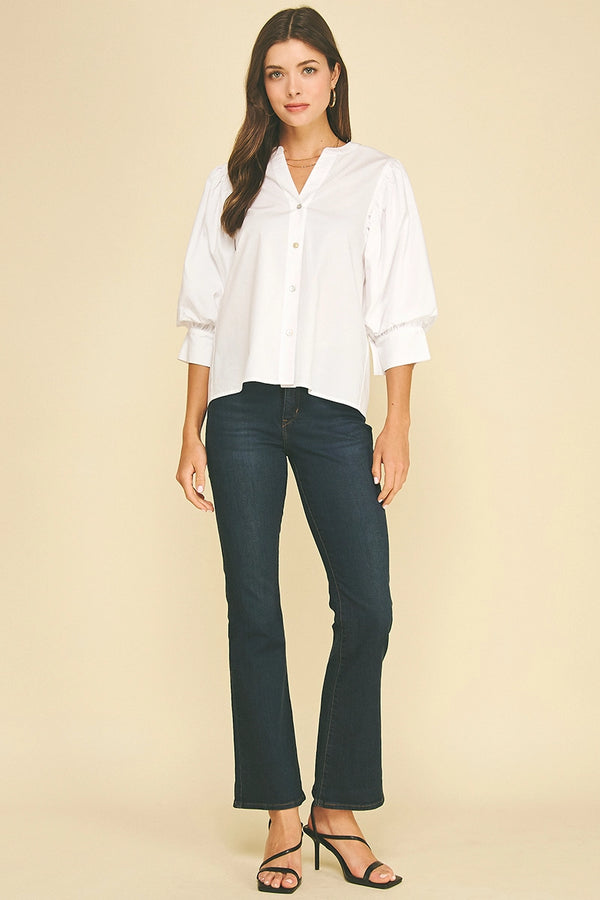 White V-Neck Button Down Shirt