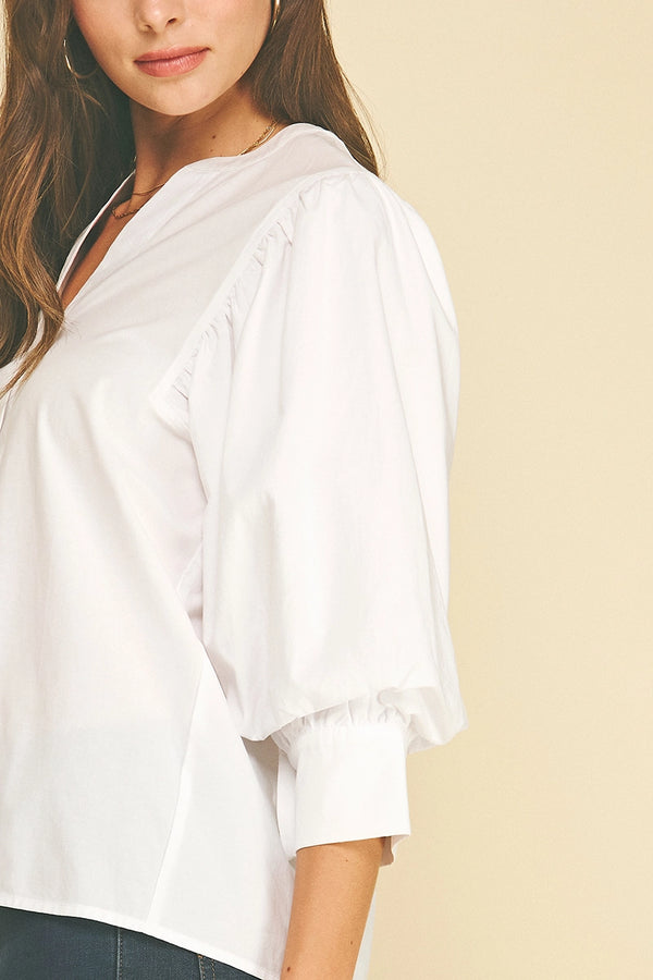 White V-Neck Button Down Shirt