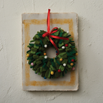 7" Round Handmade Wool Felt Wreath Ornament w/ Multi Color Pom Poms