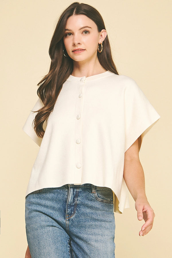 Ivory Button Down Cap Sleeve Sweater