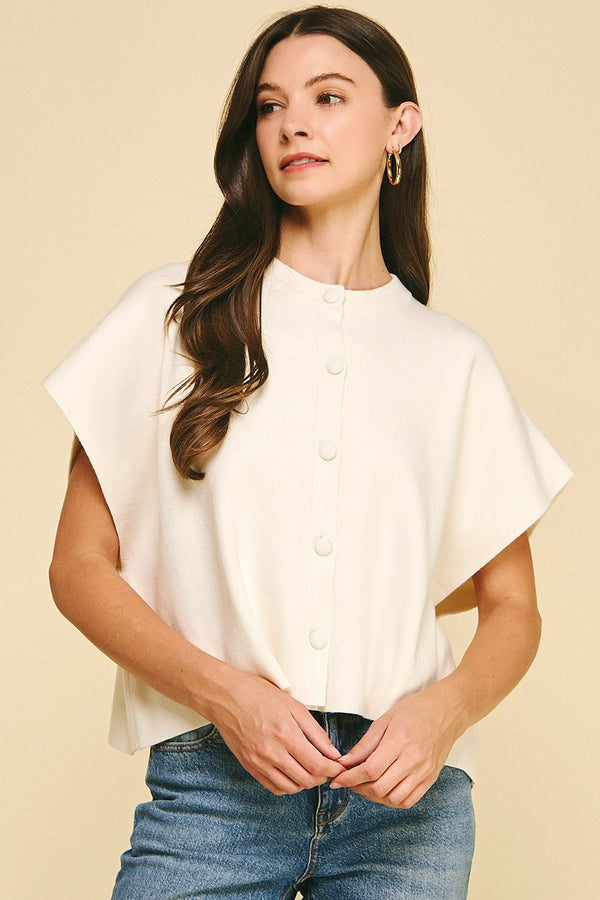 Ivory Button Down Cap Sleeve Sweater