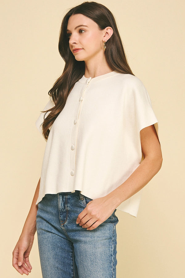 Ivory Button Down Cap Sleeve Sweater