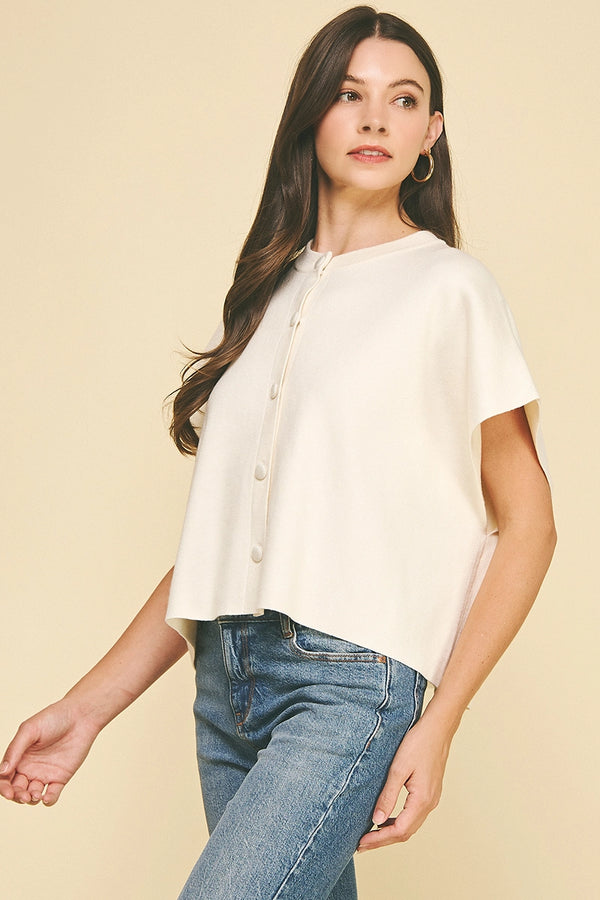 Ivory Button Down Cap Sleeve Sweater