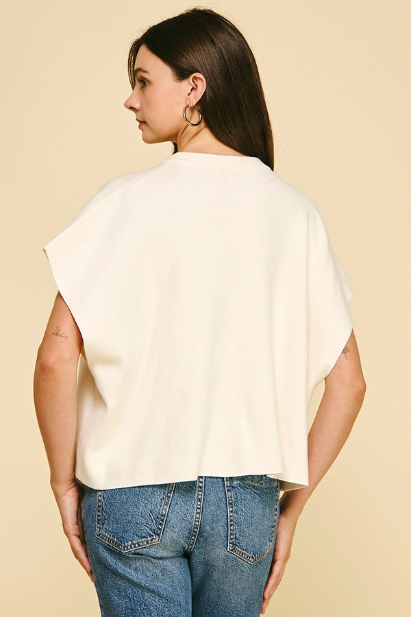 Ivory Button Down Cap Sleeve Sweater