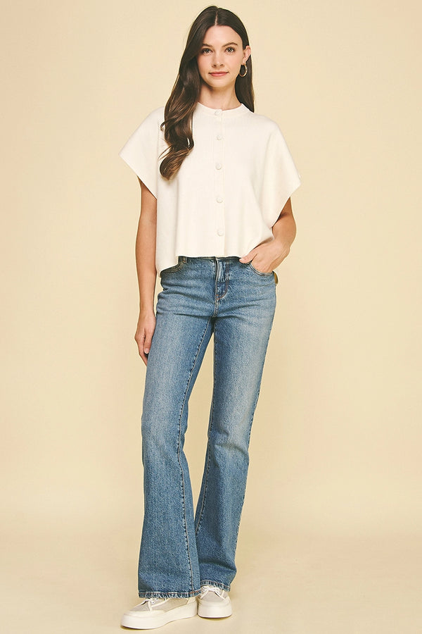Ivory Button Down Cap Sleeve Sweater