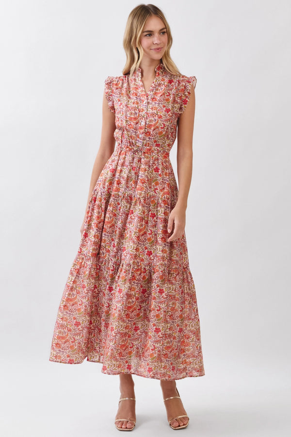 Red Multi Floral Tiered Maxi Dress
