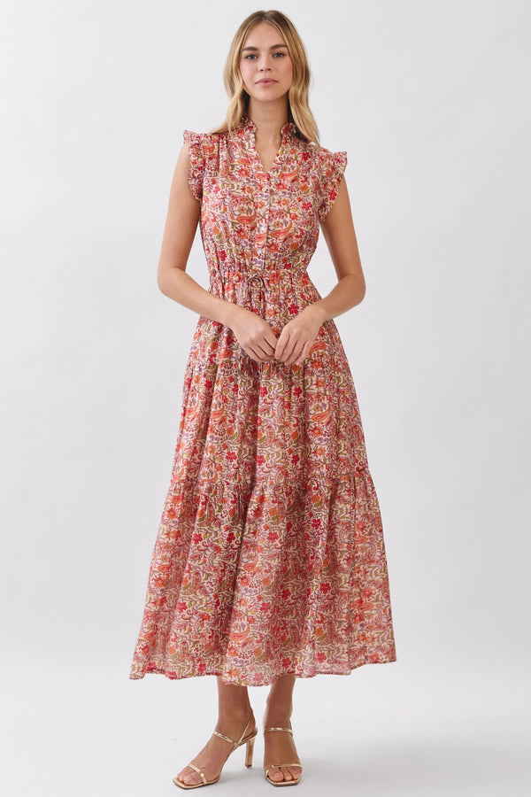 Red Multi Floral Tiered Maxi Dress