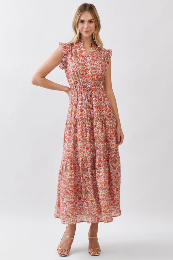 Red Multi Floral Tiered Maxi Dress