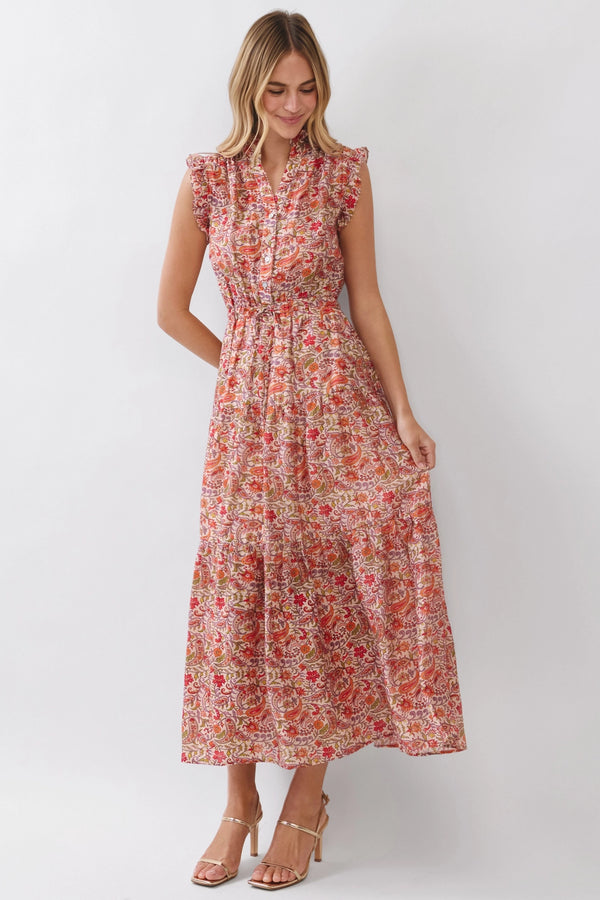 Red Multi Floral Tiered Maxi Dress