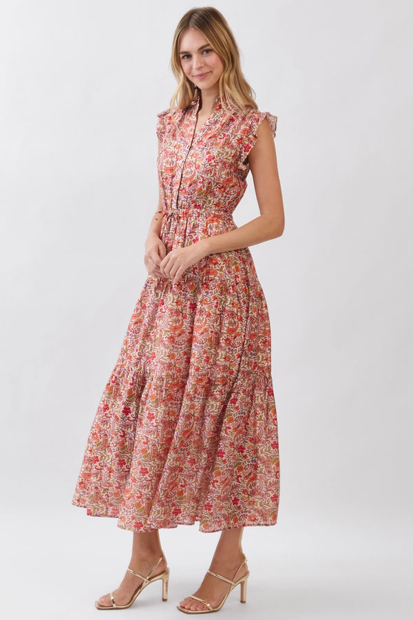 Red Multi Floral Tiered Maxi Dress