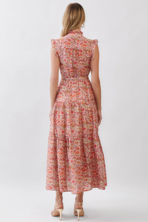 Red Multi Floral Tiered Maxi Dress