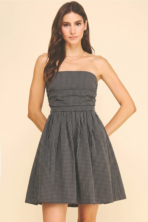 Black Check Pattern Mini Dress