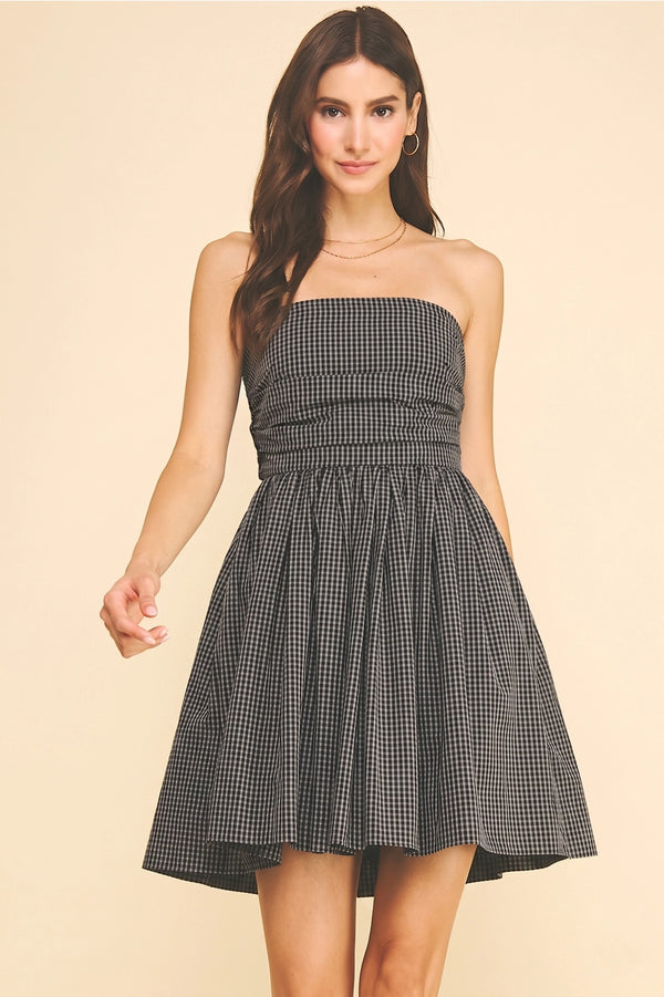 Black Check Pattern Mini Dress