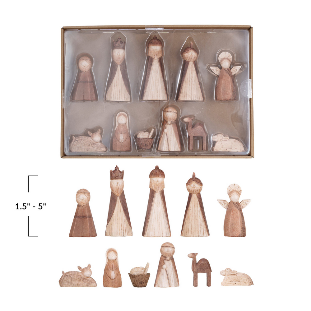 Resin Nativity, Wood Finish, Boxed Set of 11