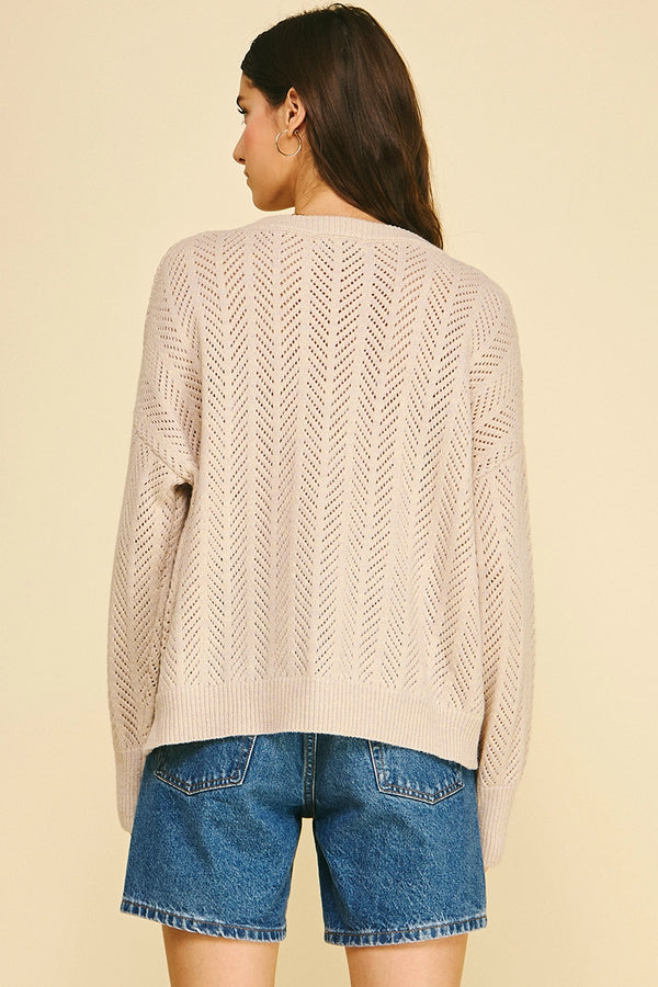 Oyster Chevron Pointelle Pattern Knit Sweater