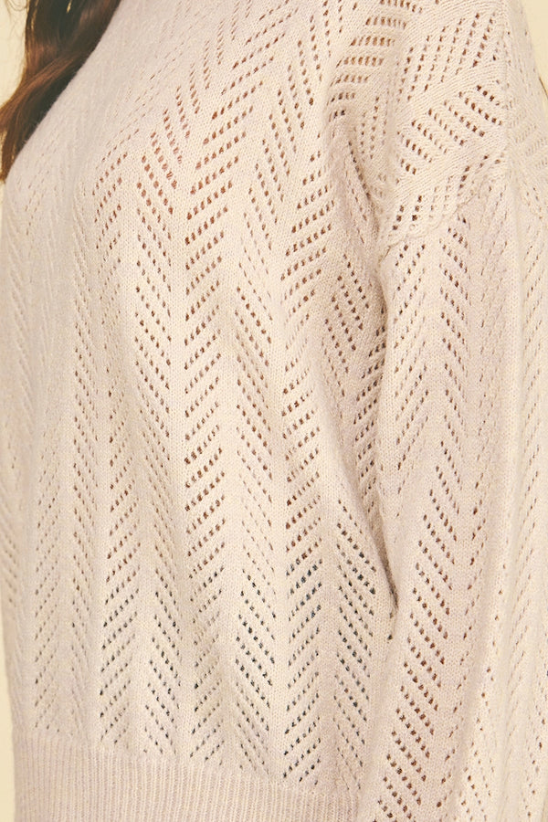 Oyster Chevron Pointelle Pattern Knit Sweater