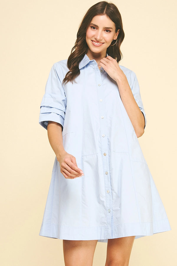Light Blue Button Down Poplin Mini Dress