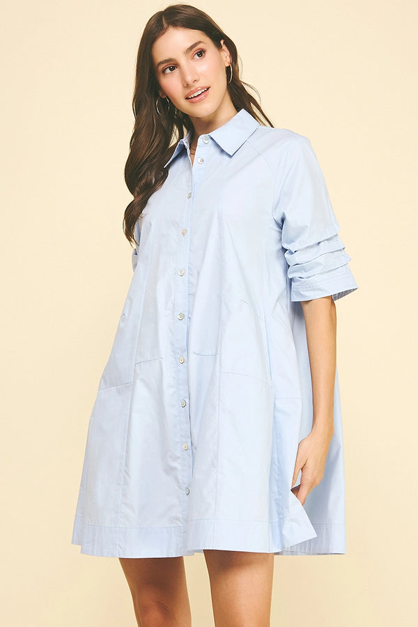 Light Blue Button Down Poplin Mini Dress