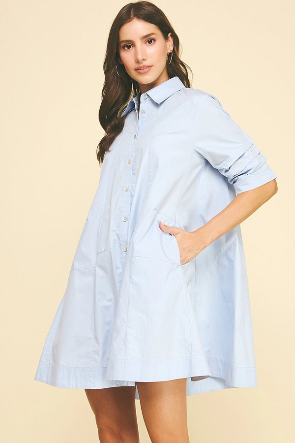 Light Blue Button Down Poplin Mini Dress
