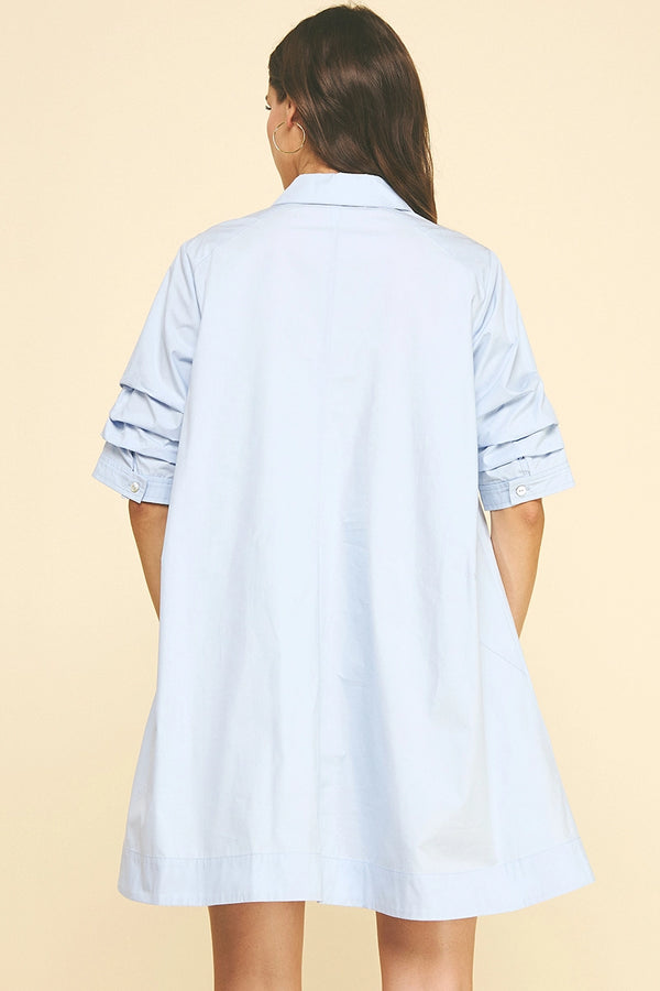 Light Blue Button Down Poplin Mini Dress