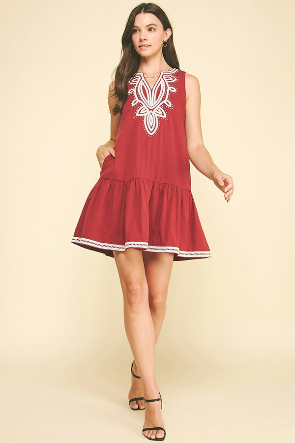 Clay Embroidered Mini Dress