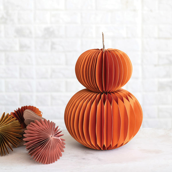 Recycled Paper Folding Honeycomb Pumpkin 9”