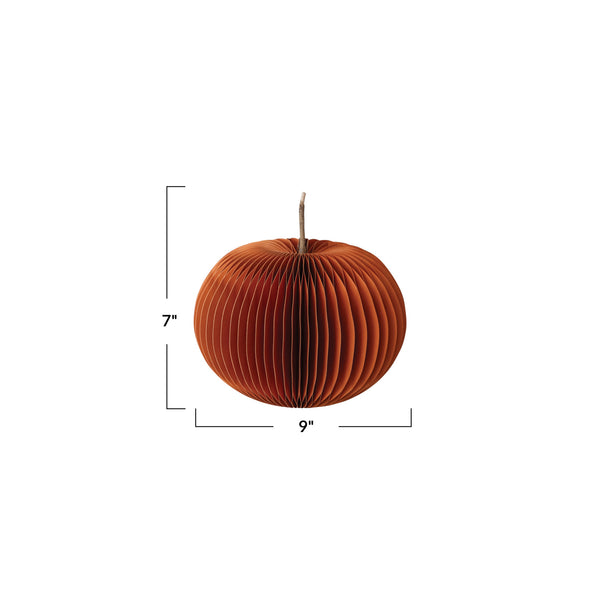 Recycled Paper Folding Honeycomb Pumpkin 9”