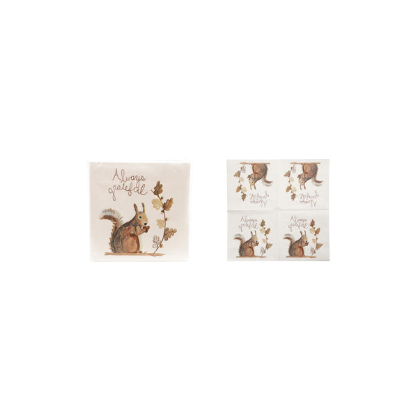 Paper Napkins with Squirrel "Always Grateful"