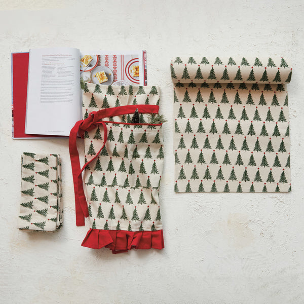 Stonewashed Cotton Printed Napkins w/ Christmas Tree Pattern