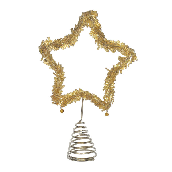 Metal & Glass Beaded Star Tree Topper with Jingle Bells