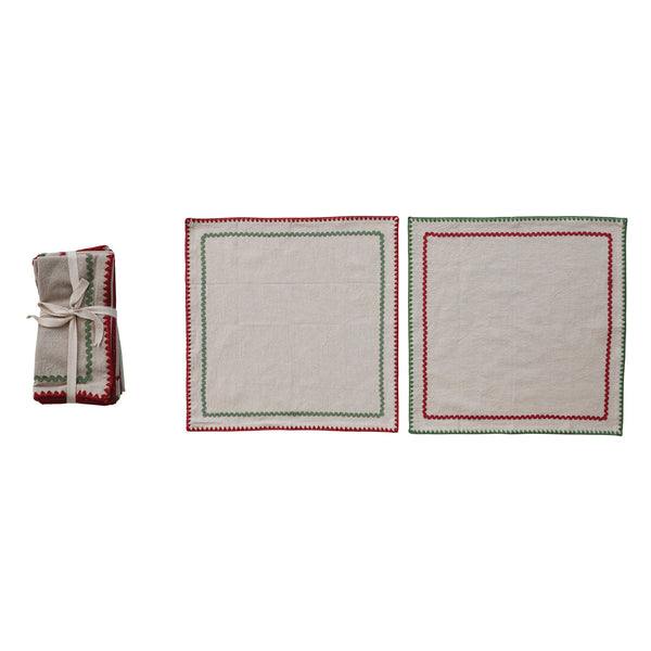 Woven Cotton Napkins with Stitched Edge & Ric Rac Trim