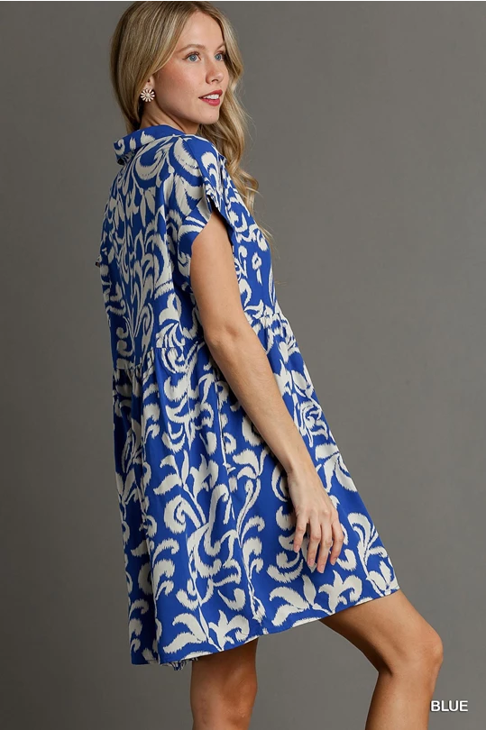 Two Tone Abstract Print Baby Doll Dress